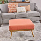 Mid-Century Square Ottoman with Rubberwood Legs