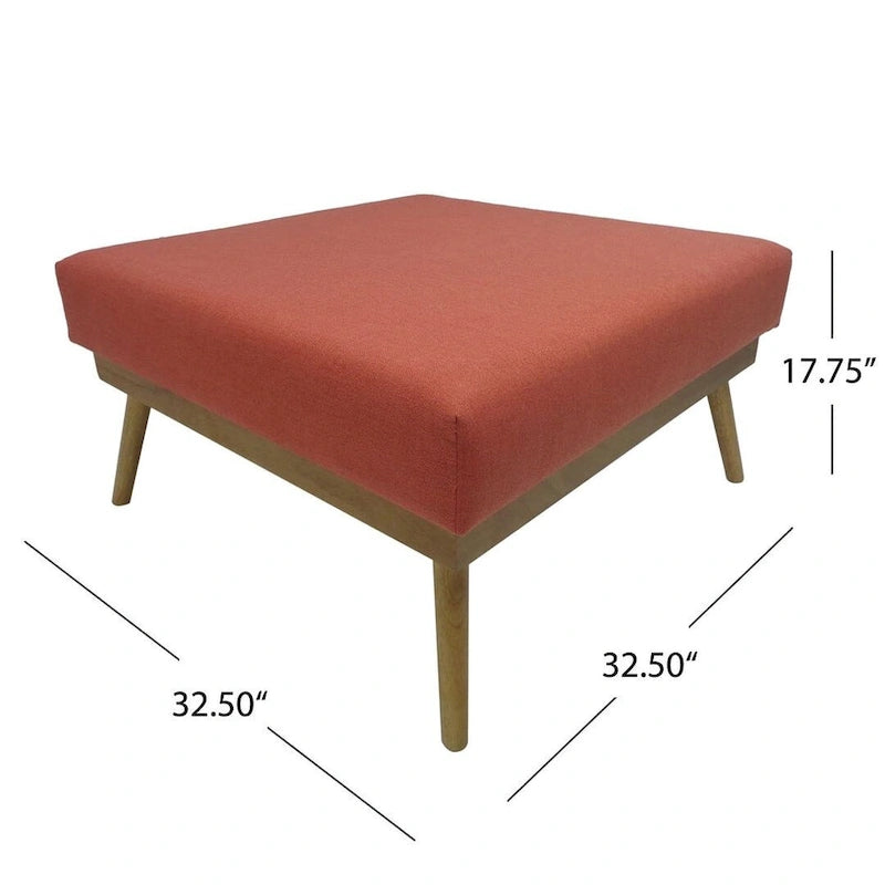 Mid-Century Square Ottoman with Rubberwood Legs