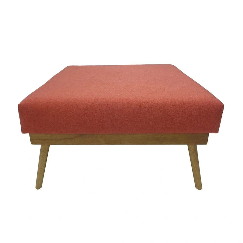 Mid-Century Square Ottoman with Rubberwood Legs