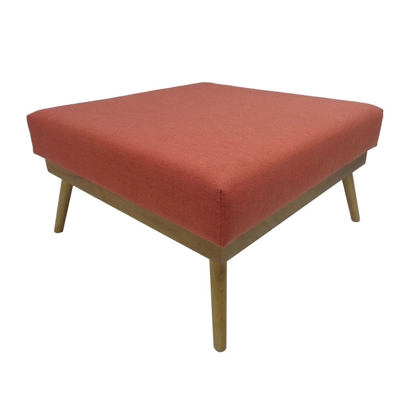 Mid-Century Square Ottoman with Rubberwood Legs