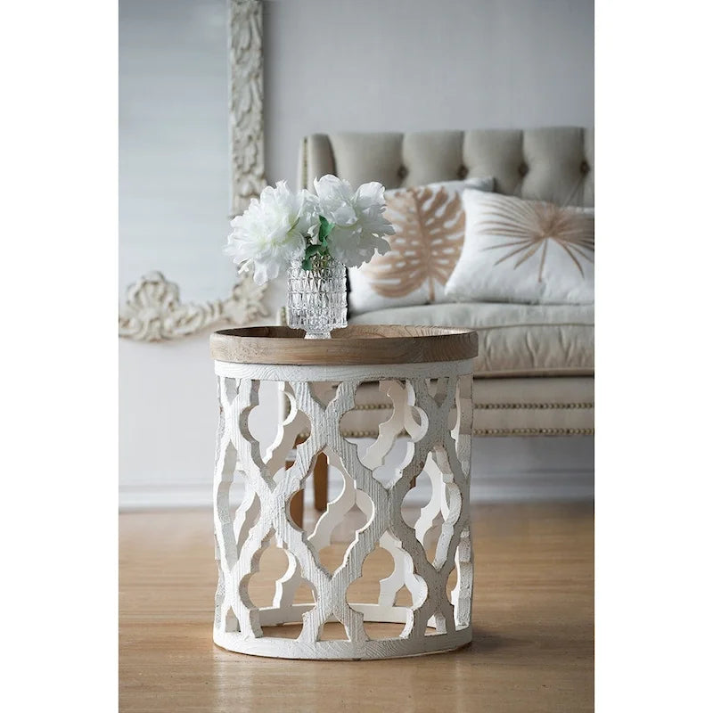 Large Distressed White Side Table