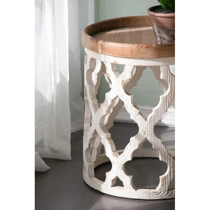 Large Distressed White Side Table