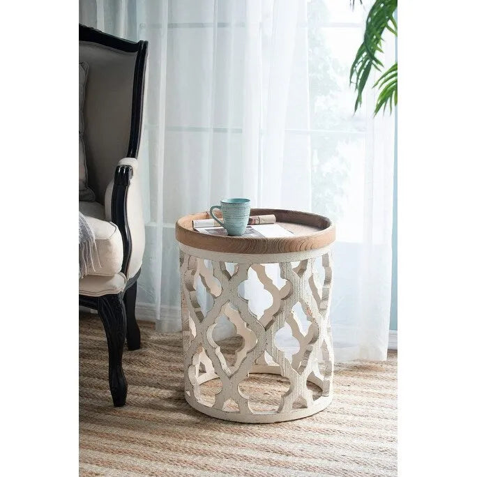 Large Distressed White Side Table