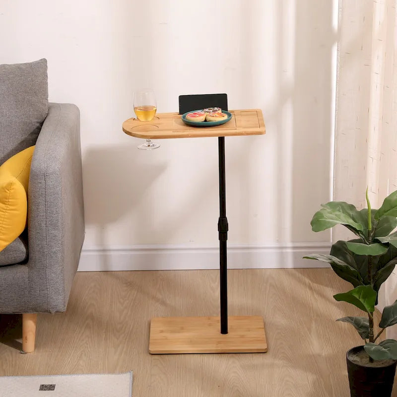 Tray Table Height Adjustable Side Table for Sofa C-shaped Oval End Tables with Slots for Living Room (Oval + Rectangle)