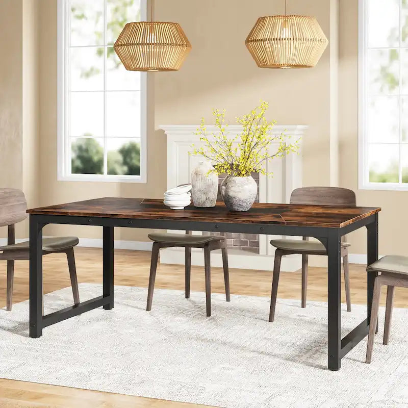 71 Inches Industrial Dining Table for 4-6 - 70.9 L x 35.4 W x 30.3 H