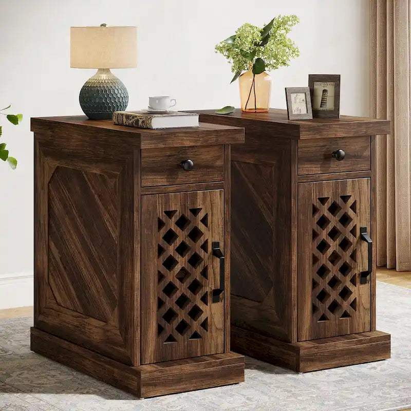 25.6 Inches Tall Wood End Table, Nightstand for Bedroom, Rustic Brown - 23.6 L x 11.8 W x 25.6 H